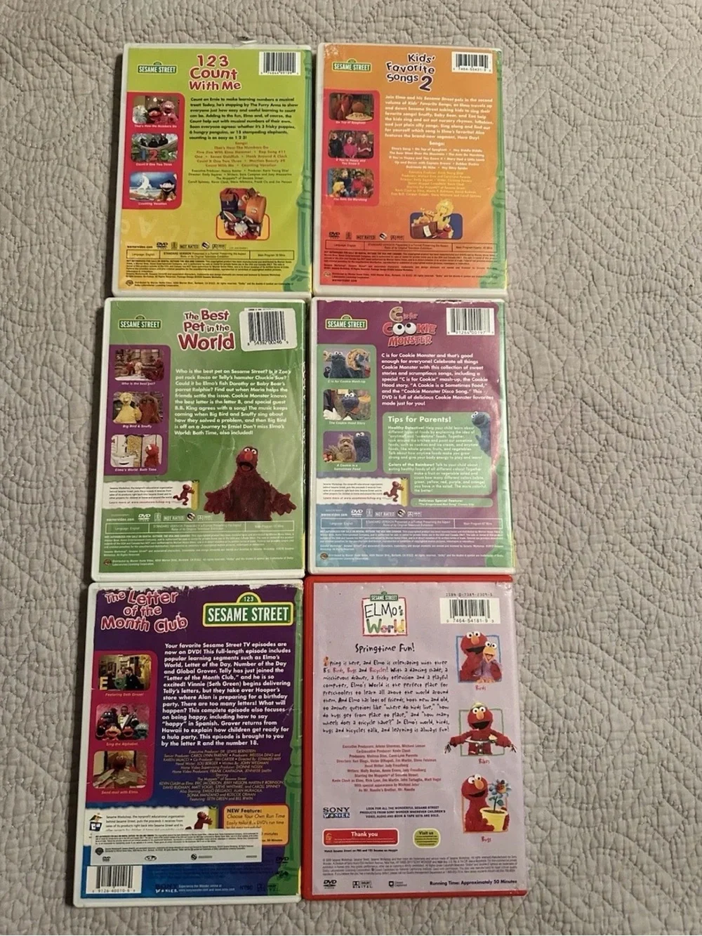 Lot of 6 Sesame Street DVDs Educational - Sesame Street - Elmo's World -Used